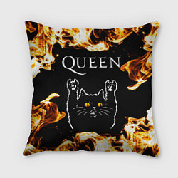 Подушка квадратная Queen рок кот и огонь, цвет: 3D-принт