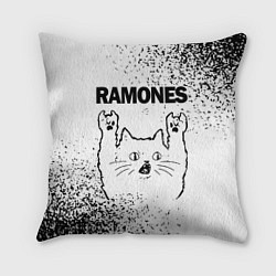 Подушка квадратная Ramones рок кот на светлом фоне, цвет: 3D-принт