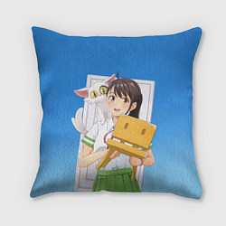 Подушка квадратная Судзуме с котом и стульчиком, цвет: 3D-принт