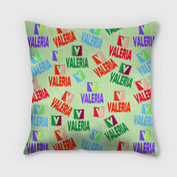 Подушка квадратная Валерия - разноцветный текст, цвет: 3D-принт