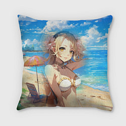Подушка квадратная Девушка блондинка на пляже, цвет: 3D-принт