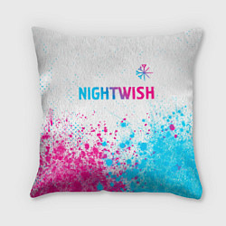 Подушка квадратная Nightwish neon gradient style: символ сверху, цвет: 3D-принт