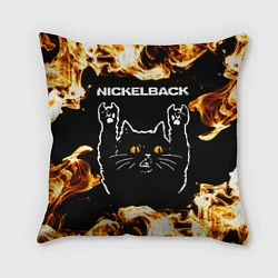 Подушка квадратная Nickelback рок кот и огонь, цвет: 3D-принт