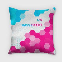 Подушка квадратная Mass Effect neon gradient style: символ сверху, цвет: 3D-принт