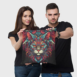 Подушка квадратная Голова шикарного кота в узорах, цвет: 3D-принт — фото 2