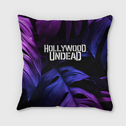 Подушка квадратная Hollywood Undead neon monstera, цвет: 3D-принт