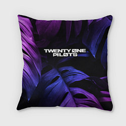 Подушка квадратная Twenty One Pilots neon monstera, цвет: 3D-принт