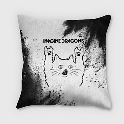 Подушка квадратная Imagine Dragons рок кот на светлом фоне, цвет: 3D-принт