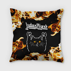 Подушка квадратная Judas Priest рок кот и огонь, цвет: 3D-принт