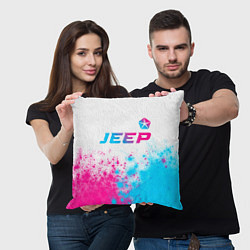 Подушка квадратная Jeep neon gradient style: символ сверху, цвет: 3D-принт — фото 2