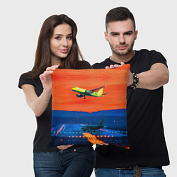 Подушка квадратная Боинг 737 на взлете, цвет: 3D-принт — фото 2