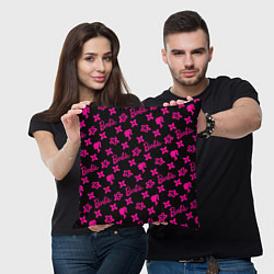 Подушка квадратная Барби паттерн черно-розовый, цвет: 3D-принт — фото 2