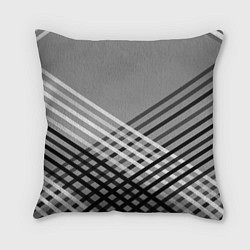 Подушка квадратная Косые черно-белые полосы на сером, цвет: 3D-принт
