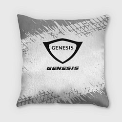 Подушка квадратная Genesis speed на светлом фоне со следами шин, цвет: 3D-принт