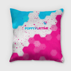 Подушка квадратная Poppy Playtime neon gradient style: символ сверху, цвет: 3D-принт