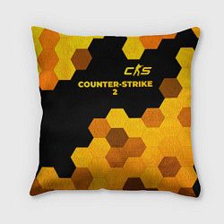 Подушка квадратная Counter-Strike 2 - gold gradient: символ сверху, цвет: 3D-принт