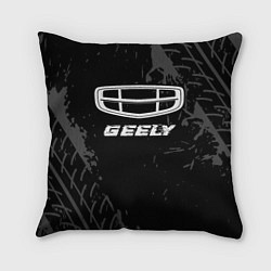Подушка квадратная Geely speed на темном фоне со следами шин, цвет: 3D-принт