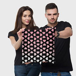 Подушка квадратная Розовые сердечки на чёрном, цвет: 3D-принт — фото 2