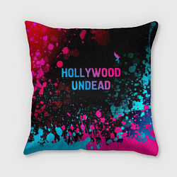 Подушка квадратная Hollywood Undead - neon gradient: символ сверху, цвет: 3D-принт