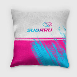 Подушка квадратная Subaru neon gradient style: символ сверху, цвет: 3D-принт
