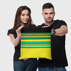 Подушка квадратная Разноцветный черно желтый с зеленым полосатый узор, цвет: 3D-принт — фото 2