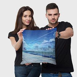 Подушка квадратная Love Money Rock-n-Roll крыша школы, цвет: 3D-принт — фото 2