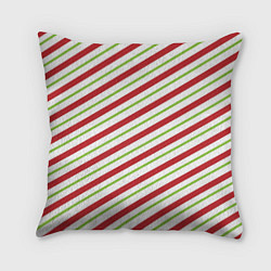 Подушка квадратная Рождественский паттерн красно зеленые полосы, цвет: 3D-принт