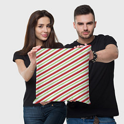 Подушка квадратная Рождественский паттерн красно зеленые полосы, цвет: 3D-принт — фото 2