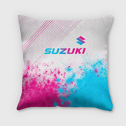 Подушка квадратная Suzuki neon gradient style: символ сверху, цвет: 3D-принт