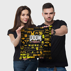 Подушка квадратная Doom золотые логотипы игр, цвет: 3D-принт — фото 2