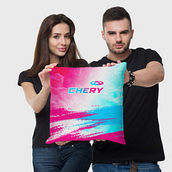 Подушка квадратная Chery neon gradient style: символ сверху, цвет: 3D-принт — фото 2