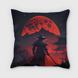 Подушка квадратная Samurai and red moon - нейросеть, цвет: 3D-принт