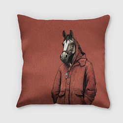 Подушка квадратная Конь в красном пальто, цвет: 3D-принт