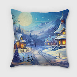 Подушка квадратная Зимняя новогодняя деревня, цвет: 3D-принт