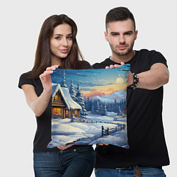 Подушка квадратная Зимний новогодний пейзаж, цвет: 3D-принт — фото 2