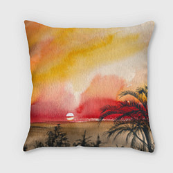 Подушка квадратная Тропический закат акварель, цвет: 3D-принт