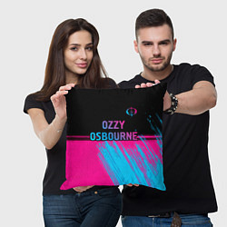 Подушка квадратная Ozzy Osbourne - neon gradient посередине, цвет: 3D-принт — фото 2