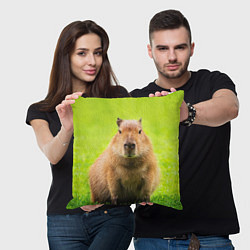 Подушка квадратная Capybara on green grass, цвет: 3D-принт — фото 2