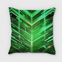 Подушка квадратная Зелёные неон полосы киберпанк, цвет: 3D-принт