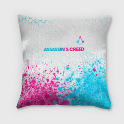 Подушка квадратная Assassins Creed neon gradient style посередине, цвет: 3D-принт