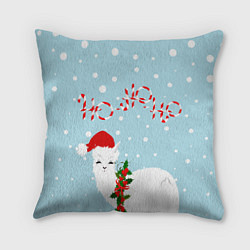 Подушка квадратная Лама в роли Санта Клауса