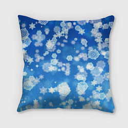 Подушка квадратная Декоративные снежинки на синем, цвет: 3D-принт