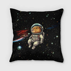 Подушка квадратная Капибара бравый космонавт - фантазия, цвет: 3D-принт