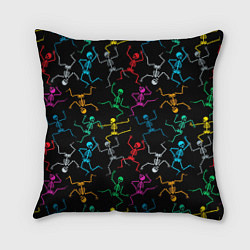 Подушка квадратная Разноцветные танцующие скелетики, цвет: 3D-принт