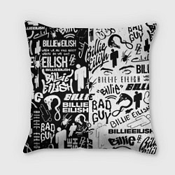 Подушка квадратная Billie Eilish чернобелые битва лого, цвет: 3D-принт