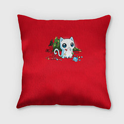 Подушка квадратная Озорной новогодний котик, цвет: 3D-принт