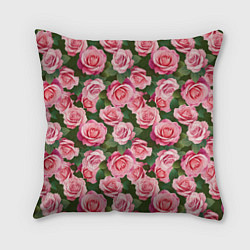 Подушка квадратная Розовые розы паттерн, цвет: 3D-принт