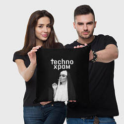 Подушка квадратная Techno храм монашка курит, цвет: 3D-принт — фото 2