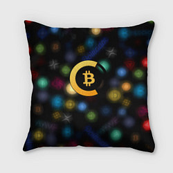 Подушка квадратная Bitcoin logo criptomoney, цвет: 3D-принт