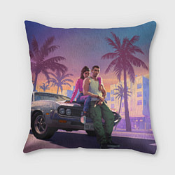 Подушка квадратная GTA 6 Люсия и Джейсен, цвет: 3D-принт